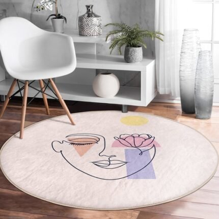 One Draw Minimalist Area Rug, Minimalist Round Rug, Non Slip Circle